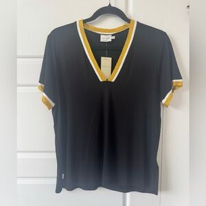 NWT Crescent Drive Black T-shirt Knit Yellow and White Hem Causal Size Medium